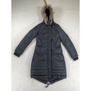 Soia & Kyo Women's size P/S Black Hoodie Puffer Parka Faux Fur Coat